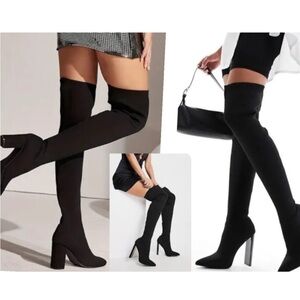 Gianni Bini JARVIS Stretch Knit Over-the-Knee Platform Boots Black Size 6 NEW